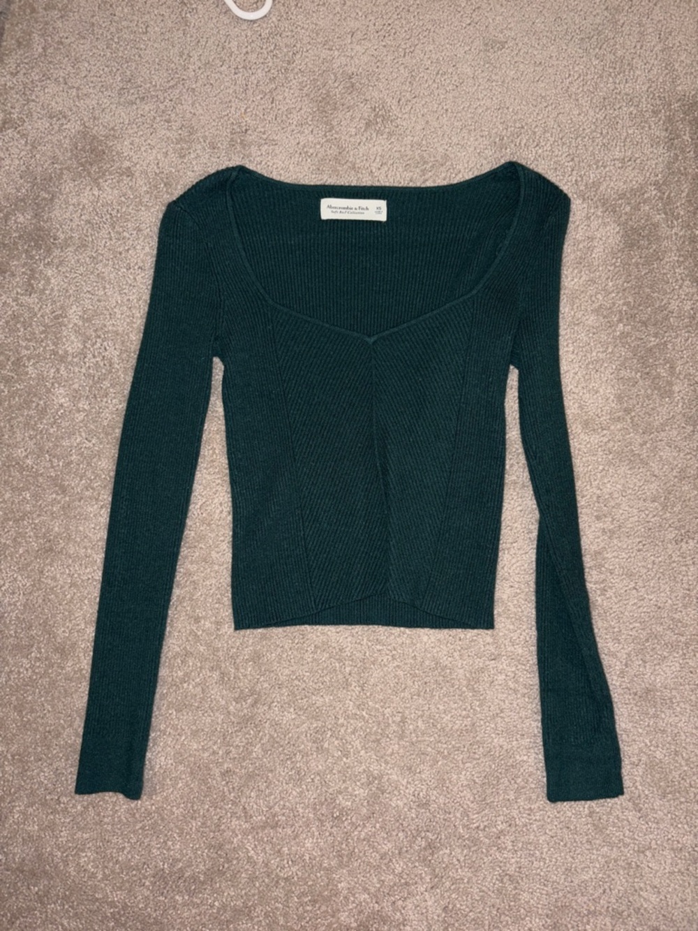 Abercrombie Ribbed Scoop-Neck Long Sleeve Top - Emerald Green